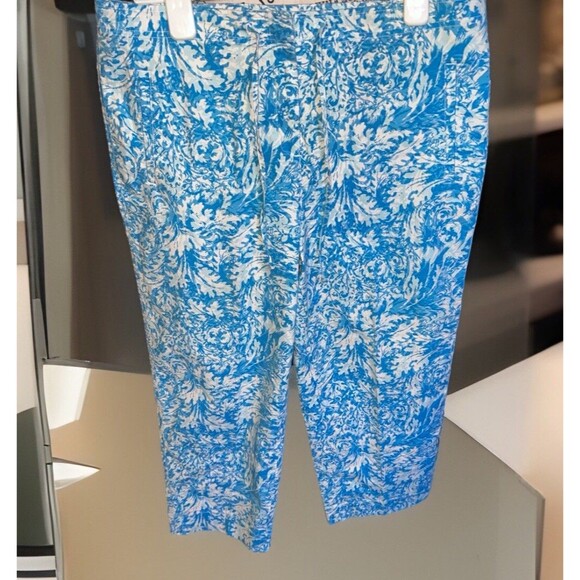 talbots women 14 paisley printed the perfect crop pants mid rise blue white New - Picture 1 of 8